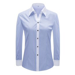 自訂修身正裝恤衫 時尚設計撞色領 袖口 黑色鈕扣 長袖V領細條紋 恤衫專門店 CHENSHANG 35% Cotton 65%Polyester  YW3501 SKR048 自訂修身正裝恤衫 時尚設計撞色領 袖口 黑色鈕扣 長袖V領細條紋 恤衫專門店 CHENSHANG 35% Cotton 65%Polyester  YW3501 SKR048